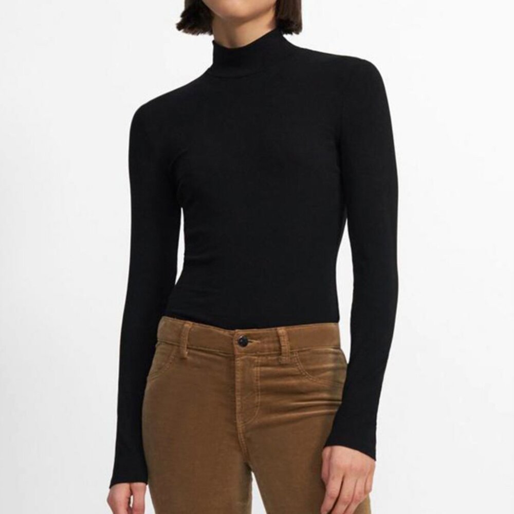 $150 NWT THEORY BLACK Turtleneck TOP in Ribbed Viscose SIZE P, M, L